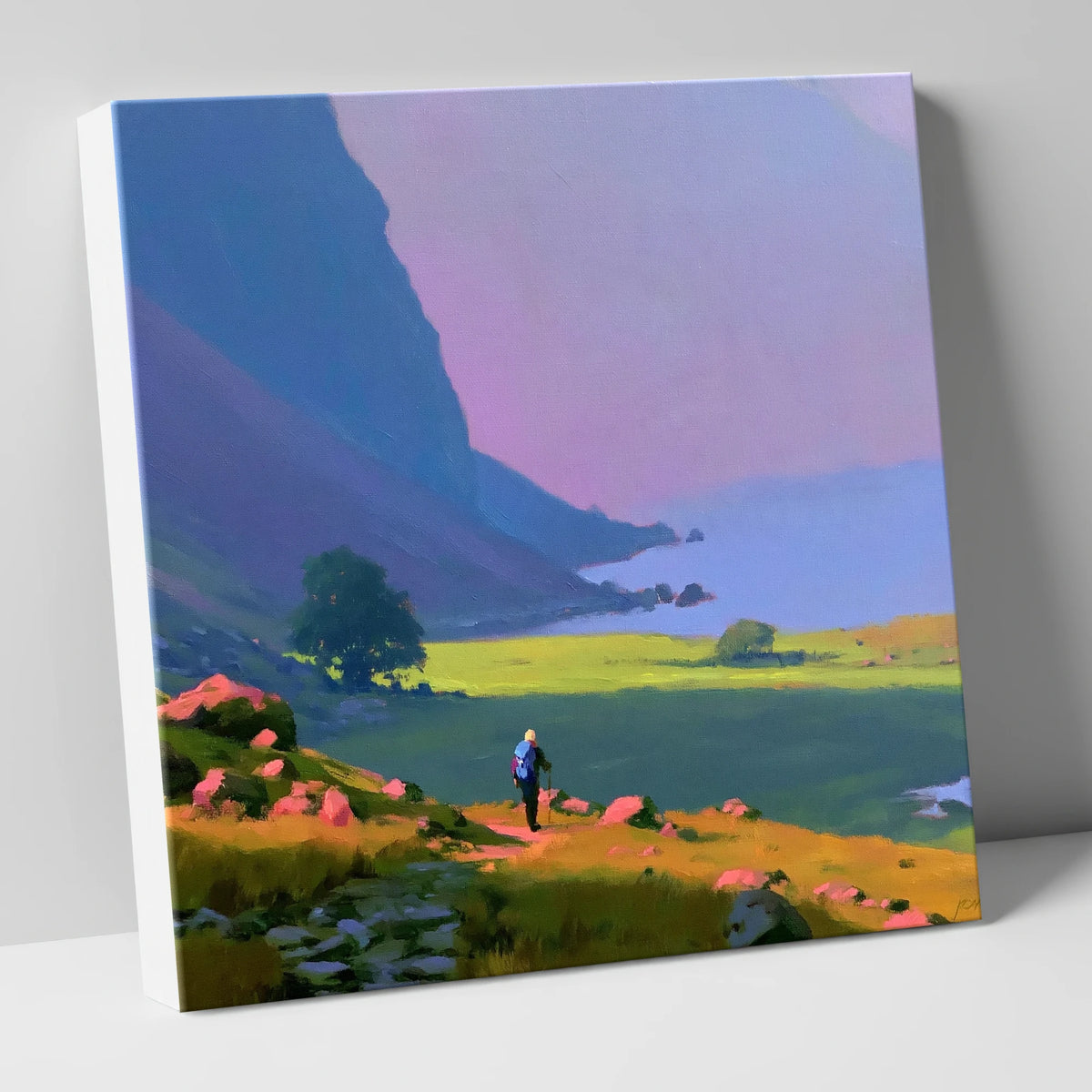Lone Hiker Beneath Indigo Fells lake district walking canvas wall art
