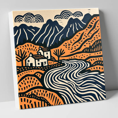Grasmere Valley in Terracotta and Navy lake district lake canvas wall art