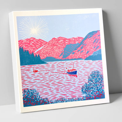 Ullswater Beneath Vibrant Pink Fells lake district lake canvas wall art