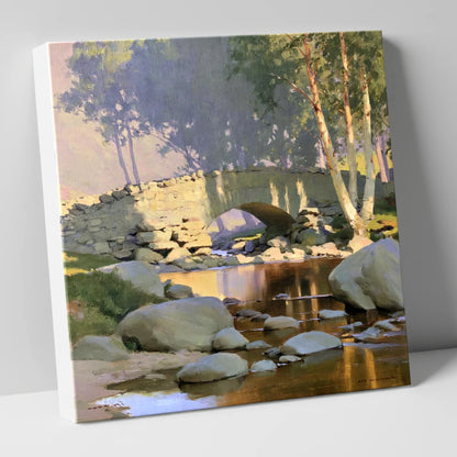 Sunlit Arched Bridge Over Beck lake district waterfall canvas wall art