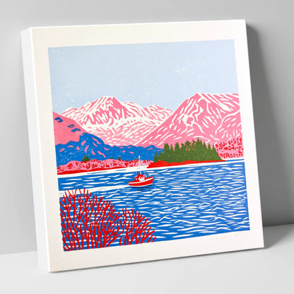 Derwentwater Boat and Pink Fells lake district lake canvas wall art