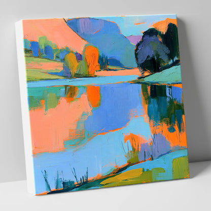 Vibrant Reflections on a Calm Lake lake district lake canvas wall art