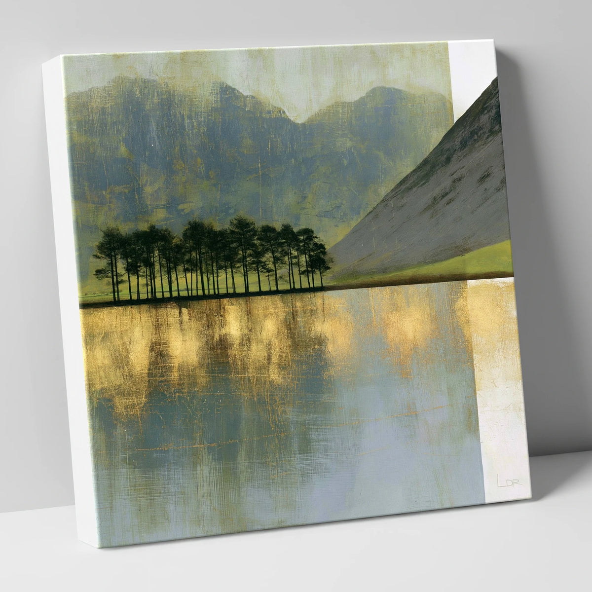 Buttermere Pines in Slate and Gold lake district lake canvas wall art