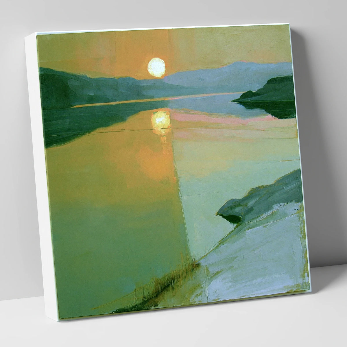 Lake Sunset in Sage Green lake district lake canvas wall art