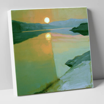 Lake Sunset in Sage Green lake district lake canvas wall art