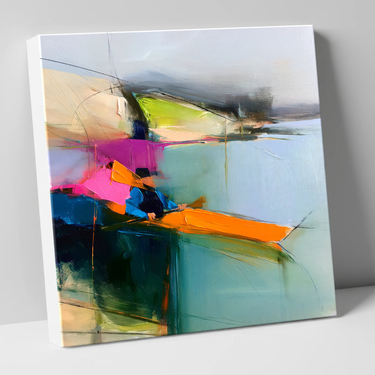 Vibrant Orange Kayak on the Lake lake district walking canvas wall art