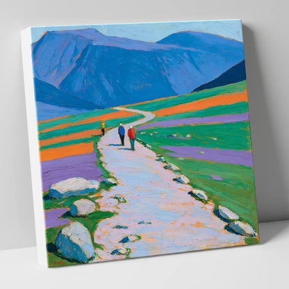Hikers on a Vibrant Fell Path lake district fell canvas wall art