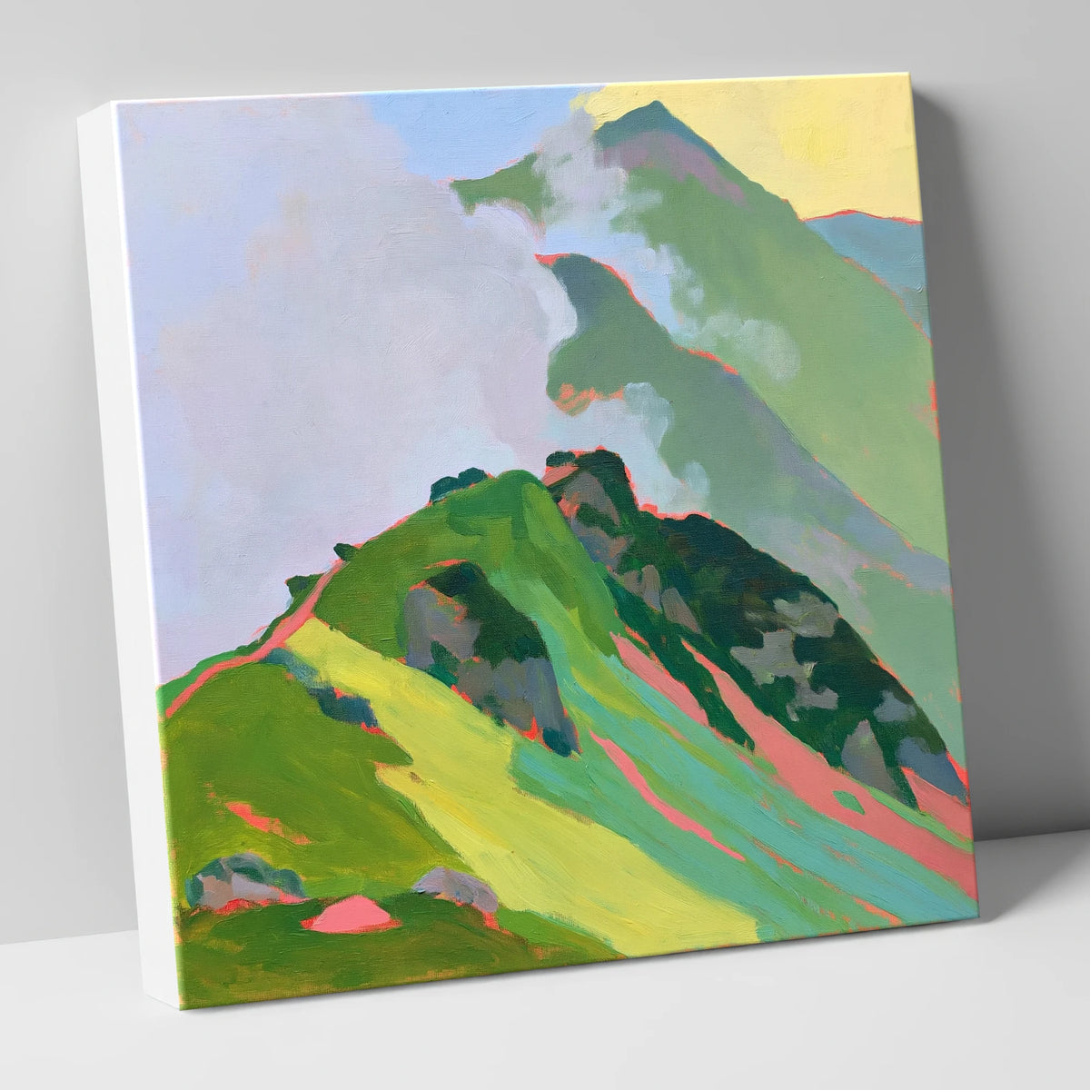 Vibrant Mountain Ridge in Mist lake district fell canvas wall art