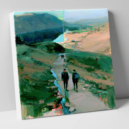 Mountain Hikers on the Fell Path lake district walking canvas wall art