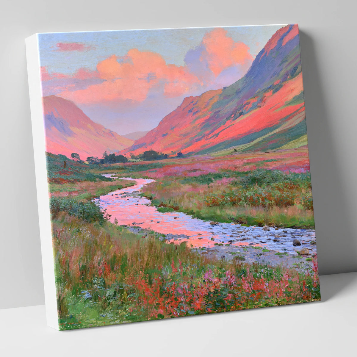 Winding Valley River at Sunset lake district waterfall canvas wall art