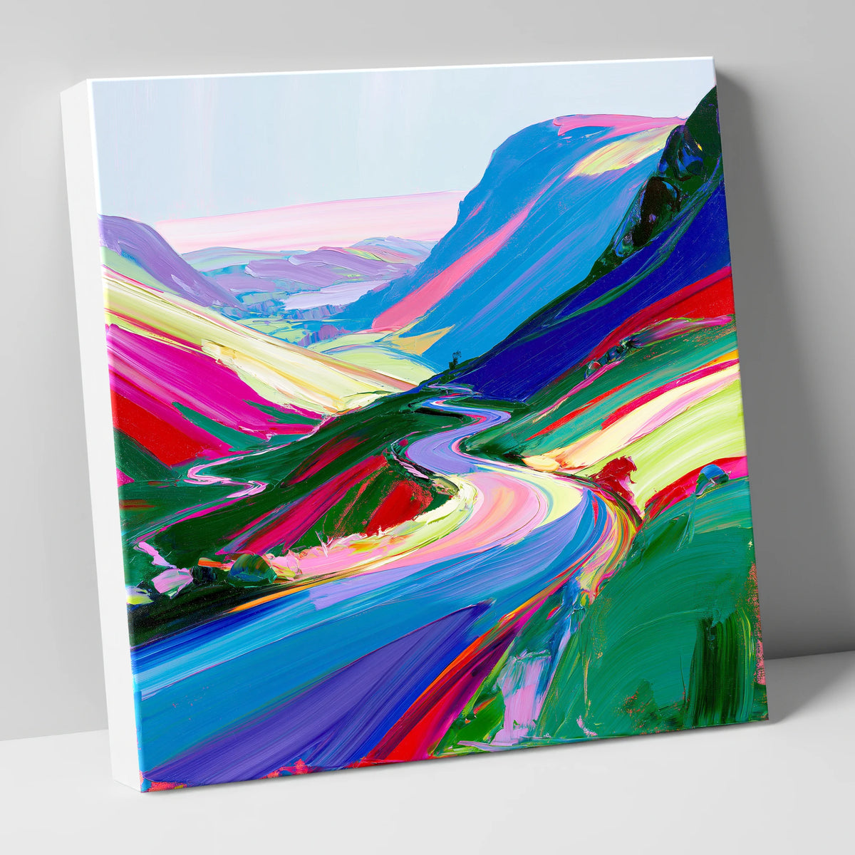 Vivid Sweeping Mountain Pass lake district valley canvas wall art