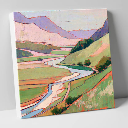 Pastel Fells and Winding River lake district waterfall canvas wall art