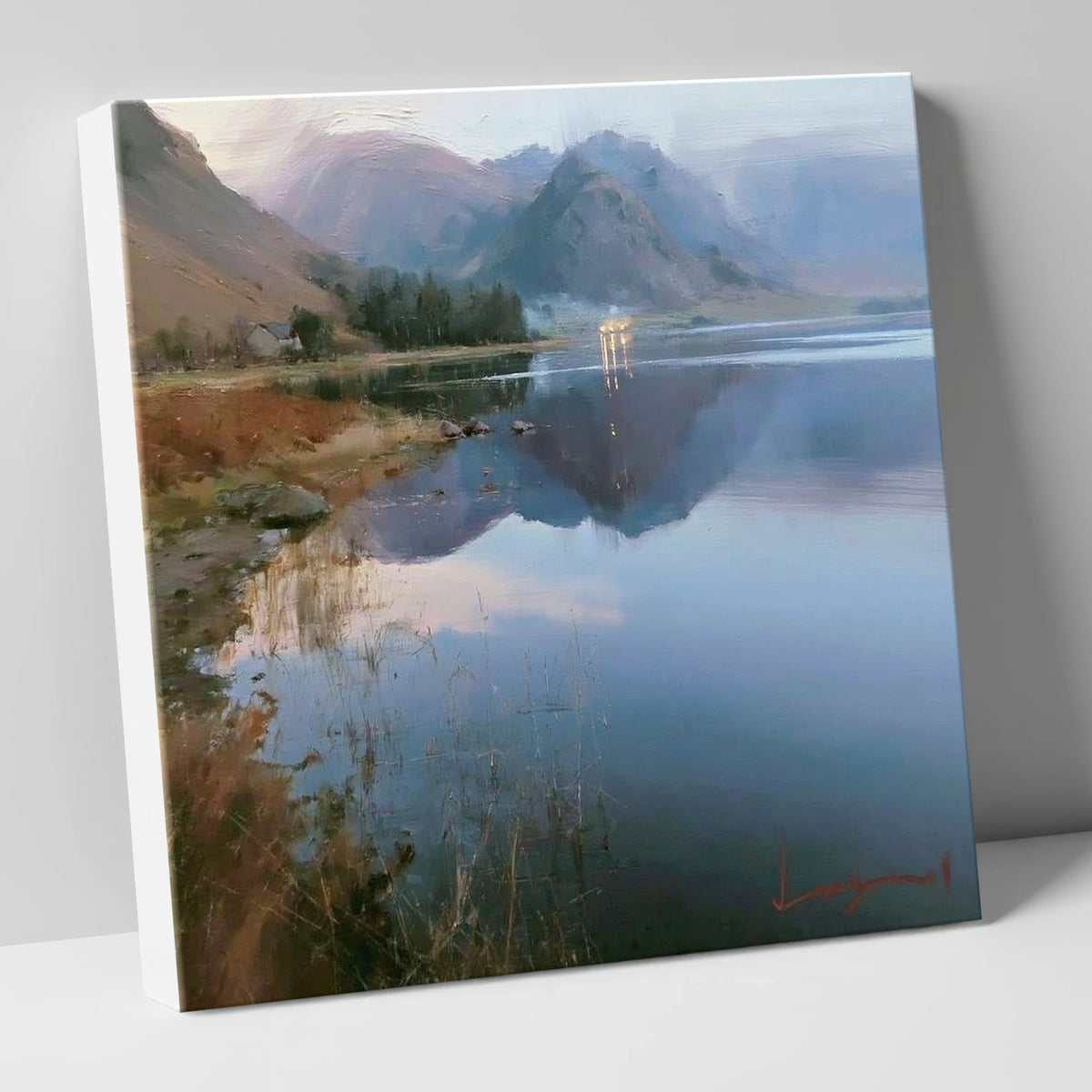 Loweswater Lake in Misty Light lake district lake canvas wall art
