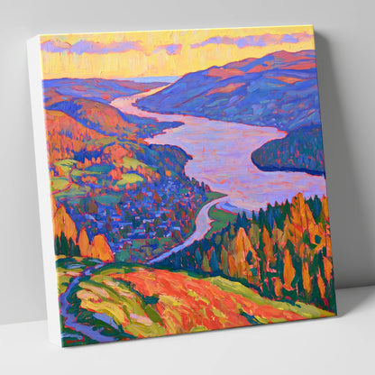 Vibrant Ambleside and Lake View lake district village canvas wall art