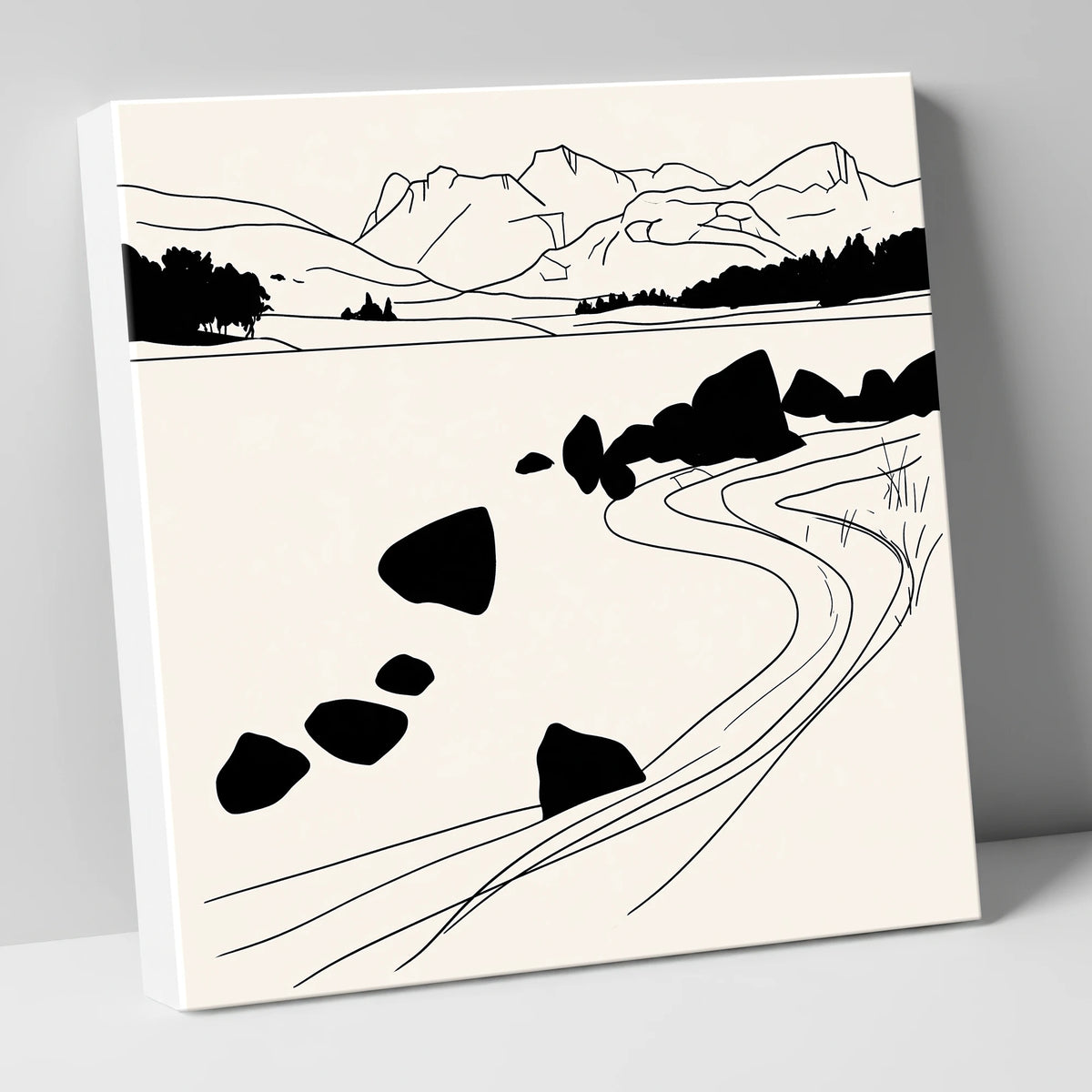 Minimalist Elterwater Scattered Rocks lake district lake canvas wall art