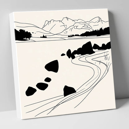 Minimalist Elterwater Scattered Rocks lake district lake canvas wall art