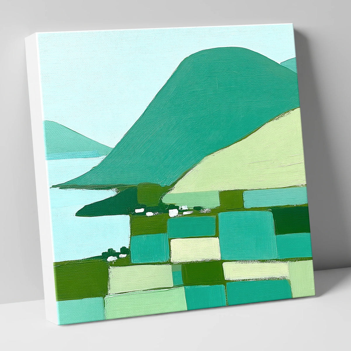 Geometric Greens of Glenridding Village lake district village canvas wall art
