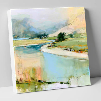 Winding River Valley in Pastel lake district waterfall canvas wall art