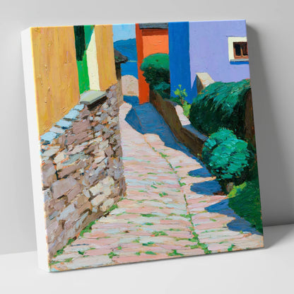 Colourful Cobbled Village Street lake district village canvas wall art