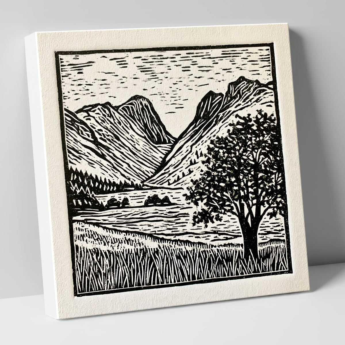 Langdale Pikes in Bold Monochrome lake district fell canvas wall art