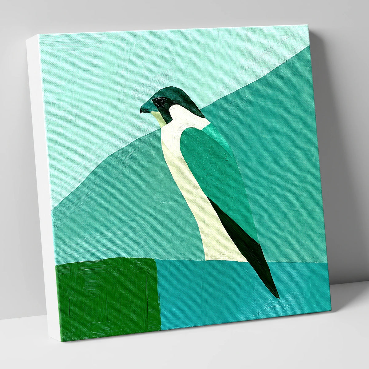 Geometric Teal Peregrine Falcon lake district wildlife canvas wall art