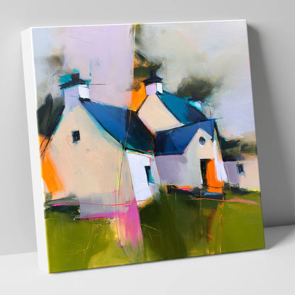 Colourful Slate Roofed Cottages lake district village canvas wall art