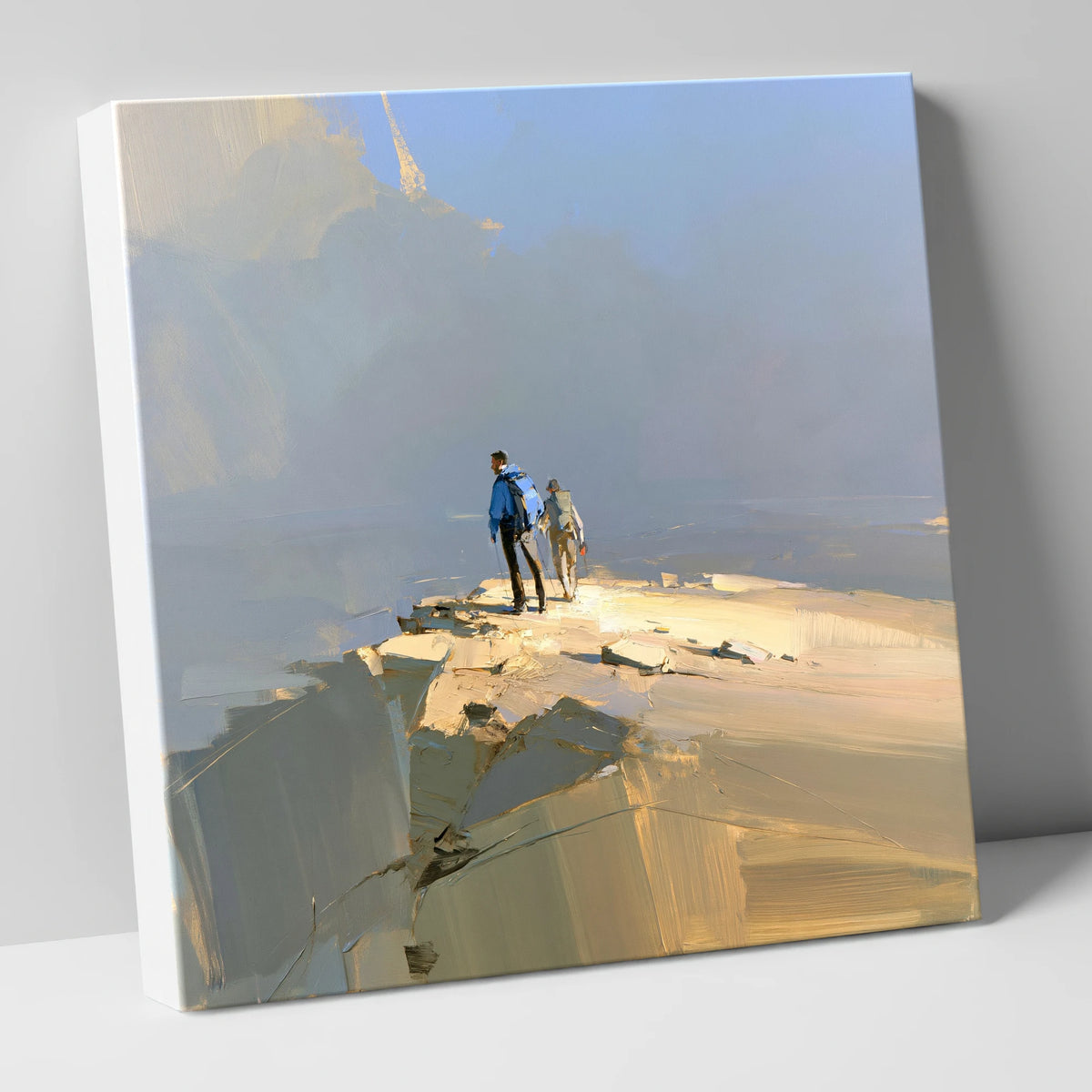 Hikers on Sunlit Fell Summit lake district fell canvas wall art