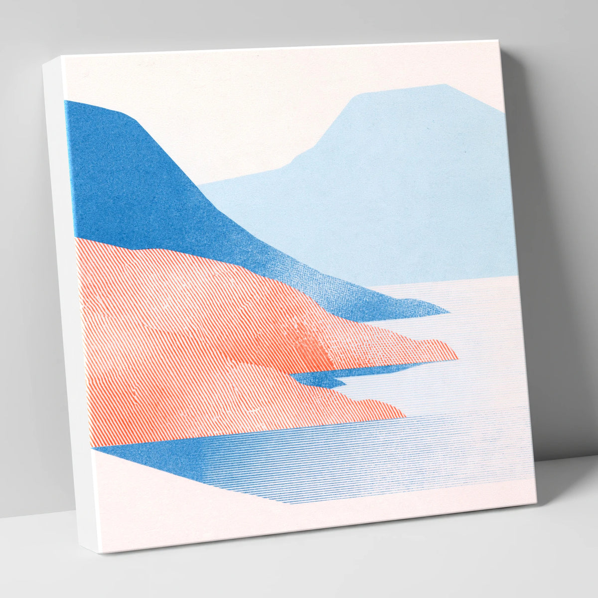 Coniston Water in Coral and Blue lake district lake canvas wall art