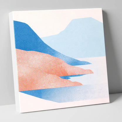 Coniston Water in Coral and Blue lake district lake canvas wall art