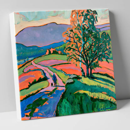 Hawkshead Fells with Dog Walker gifts for dog walkers canvas wall art