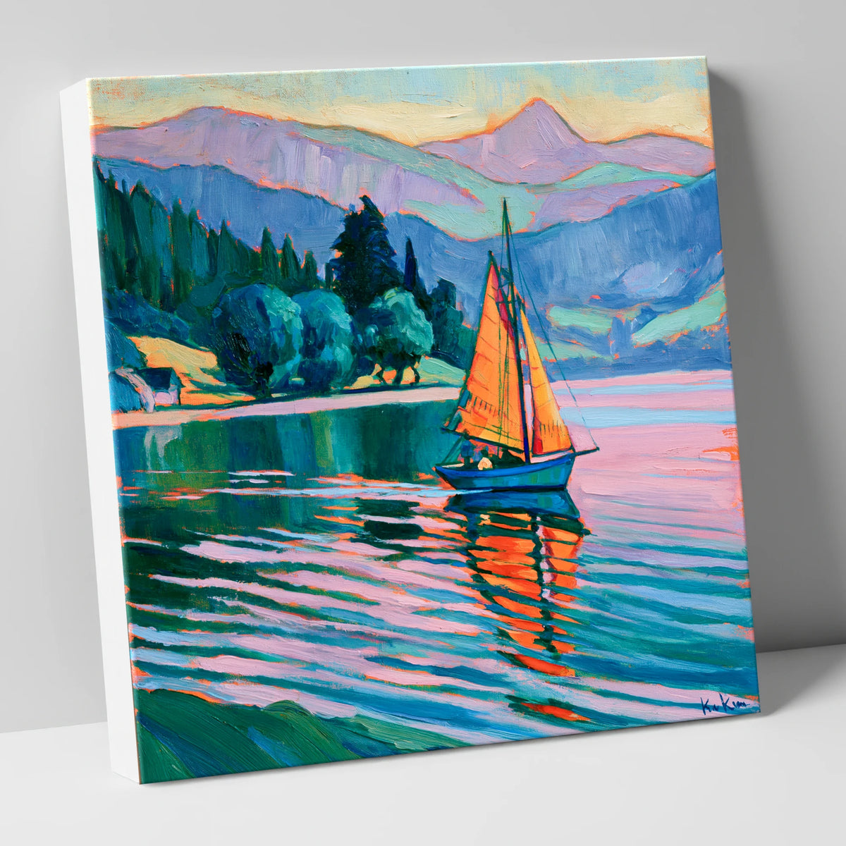 Orange Sails Below the Fells lake district walking canvas wall art