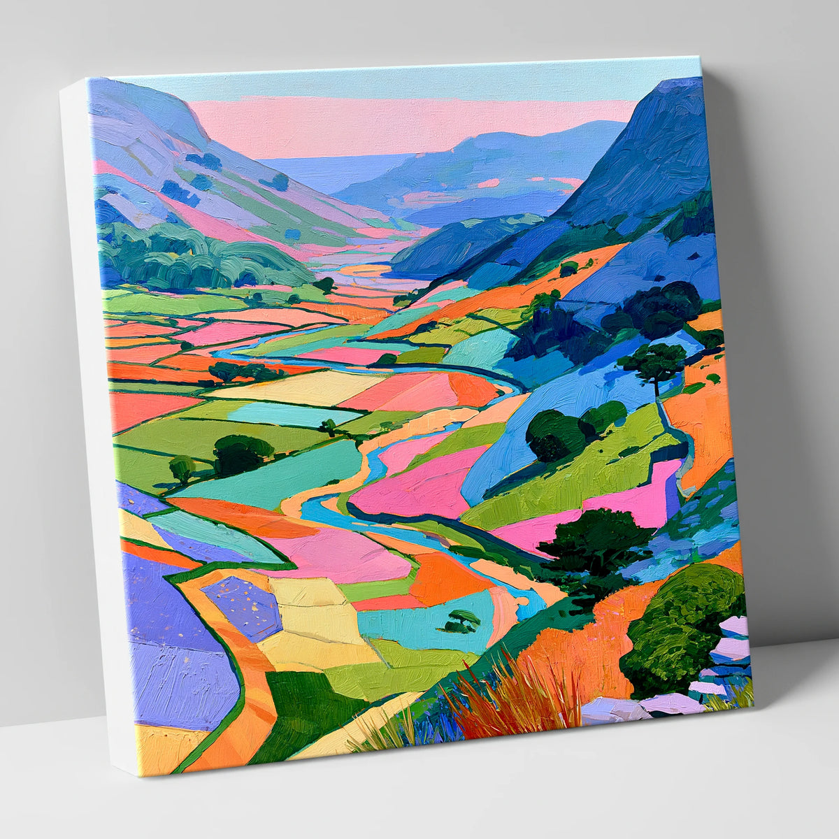 Vibrant Patchwork Fields and Fells lake district valley canvas wall art