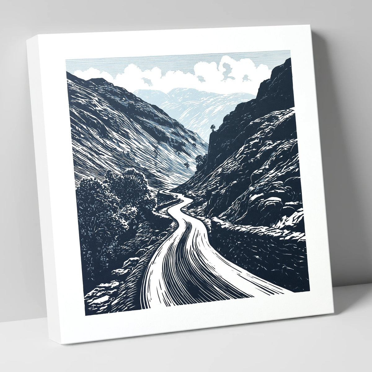Navy Blue Hardknott Pass Road lake district valley canvas wall art
