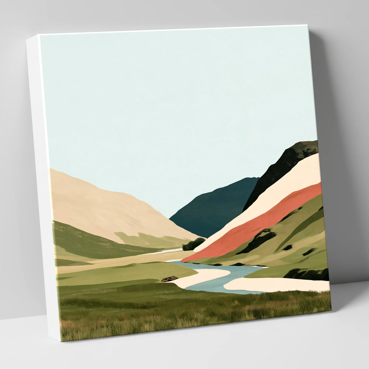 Winding River and Terracotta Fells lake district waterfall canvas wall art