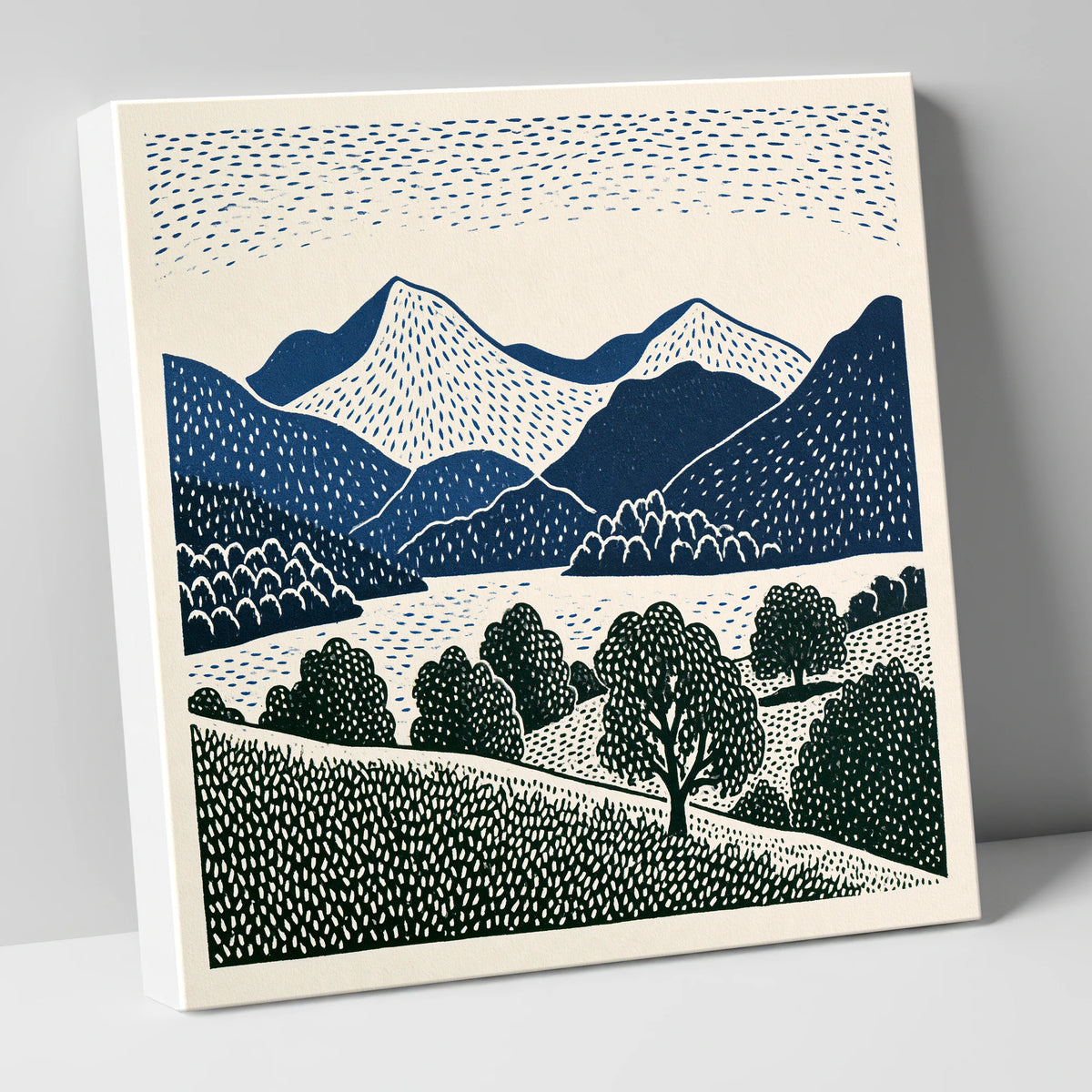 Grasmere Fells in Graphic Navy lake district lake canvas wall art