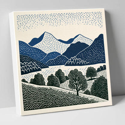 Grasmere Fells in Graphic Navy lake district lake canvas wall art