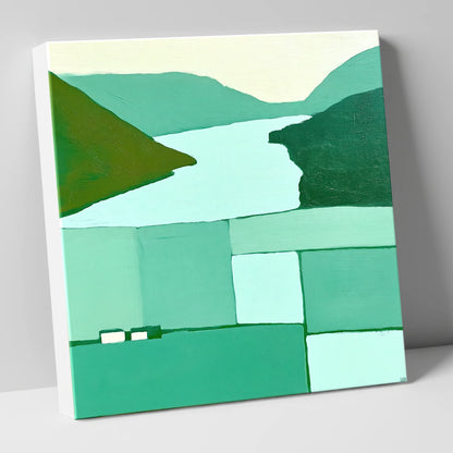 Abstract Loweswater In Mint Green lake district lake canvas wall art
