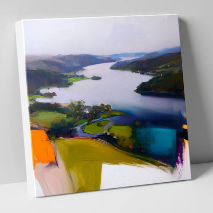 Contemporary Aerial View of Ambleside lake district village canvas wall art