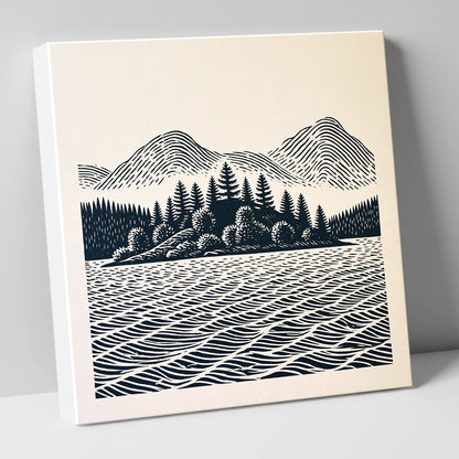Graphic Derwentwater Island Landscape lake district lake canvas wall art