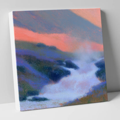 Pink Twilight Over Fellside Beck lake district waterfall canvas wall art