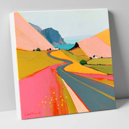 Bold Pink Mountain Pass lake district valley canvas wall art