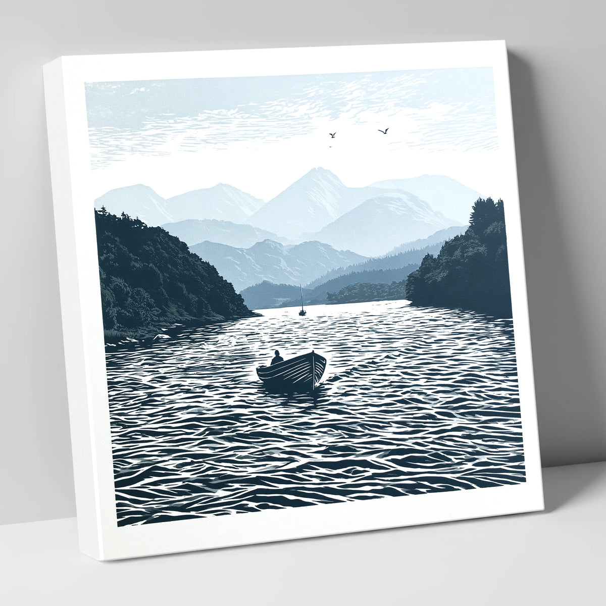 Coniston Water in Deep Navy lake district lake canvas wall art