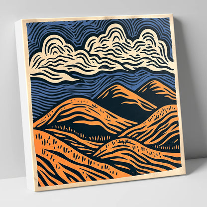 Navy and Orange Rolling Fells lake district fell canvas wall art