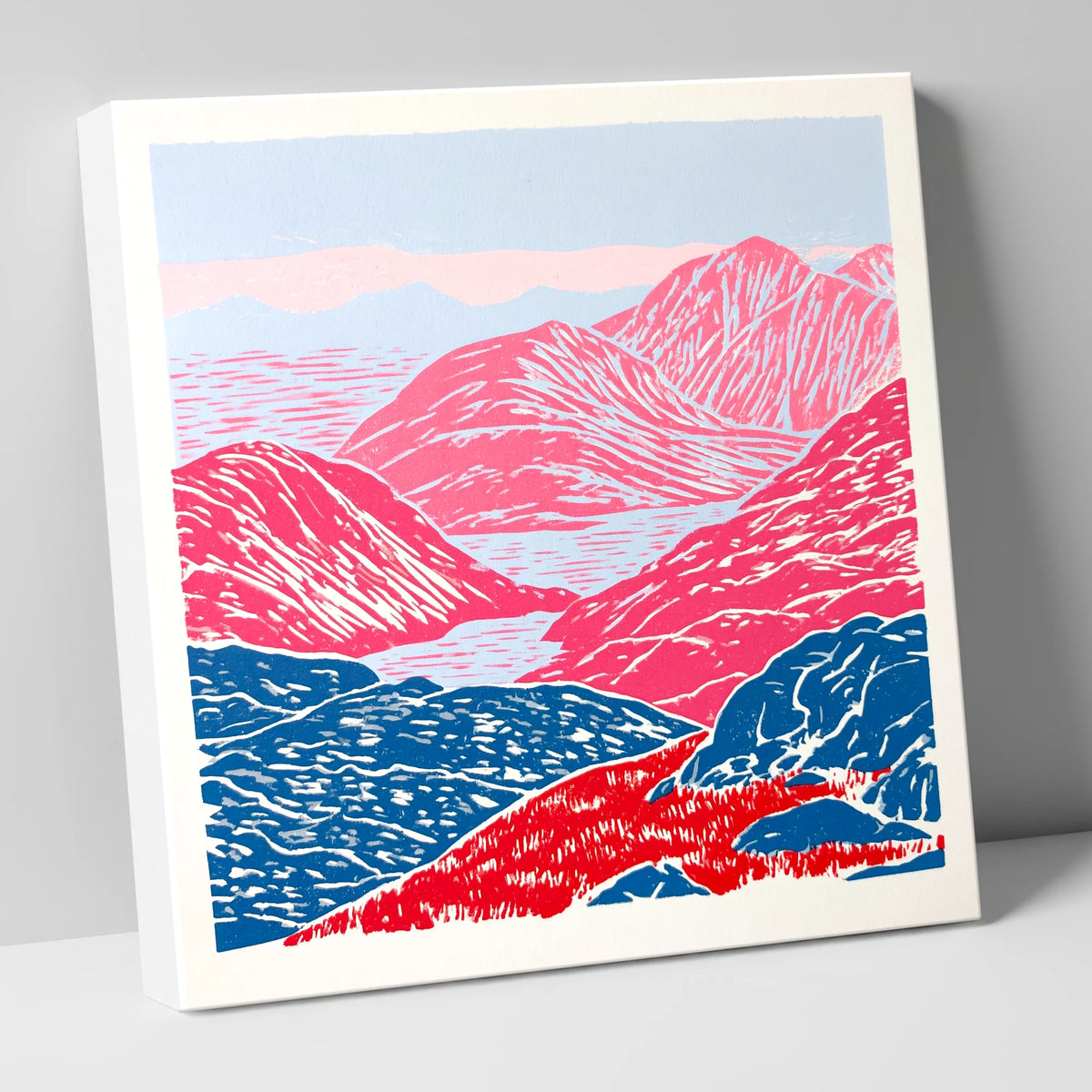 Cobalt and Crimson Summit View lake district fell canvas wall art