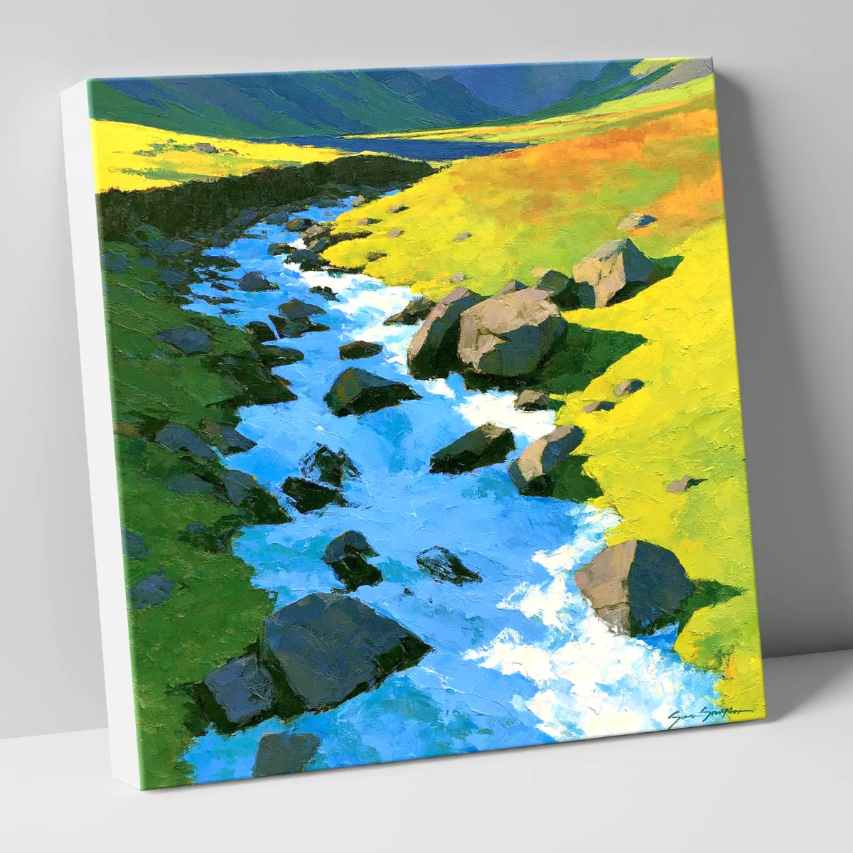 Cobalt Blue Fellside Beck lake district waterfall canvas wall art