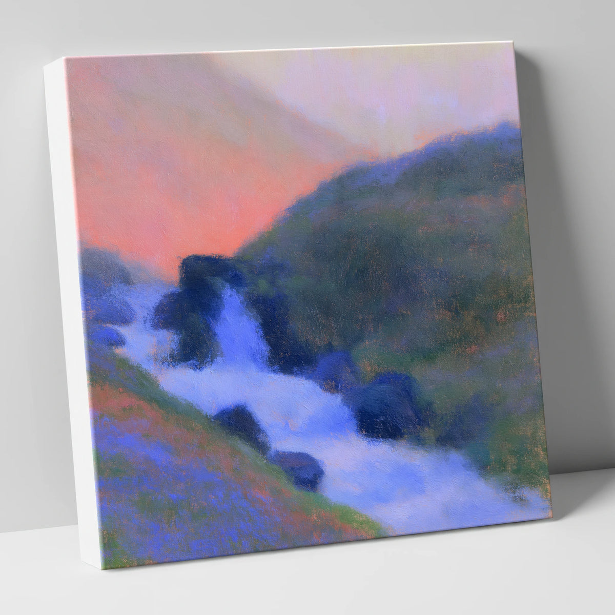 Fellside Beck in Peach Twilight lake district waterfall canvas wall art