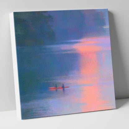 Lake Kayaking in Pink Evening Light lake district walking canvas wall art