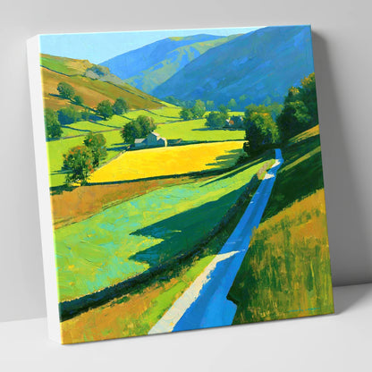 Vibrant Valley Below Blue Fells lake district valley canvas wall art