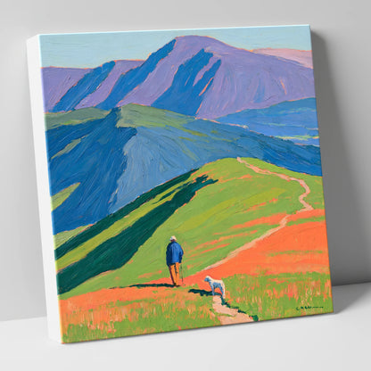 Vibrant Walker and Dog on Latrigg gifts for dog walkers canvas wall art