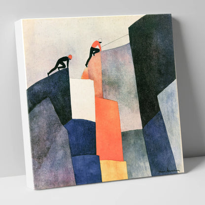 Climbers Ascending a Geometric Crag lake district walking canvas wall art